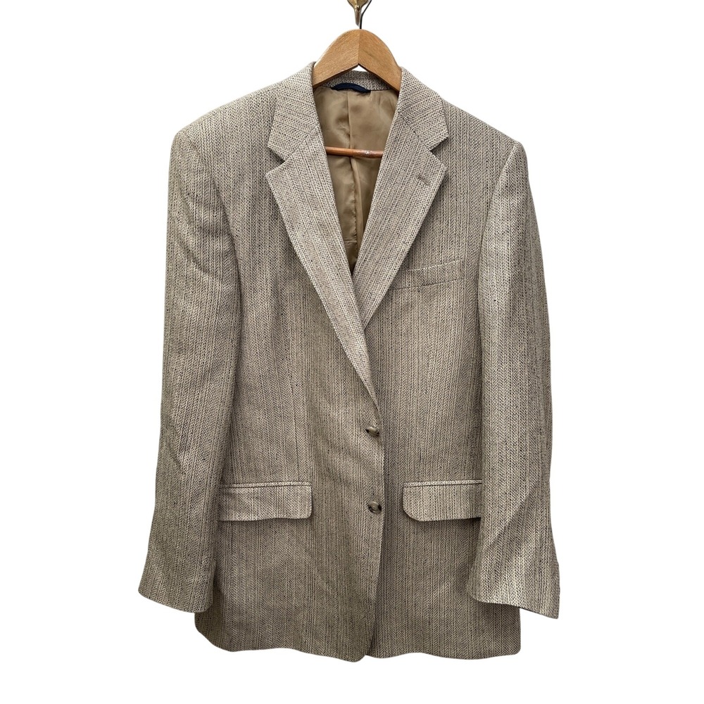 Haspel Mens Silk Tweed Blazer Sport Coat Two Button Casual Size 44L Suit Jacket